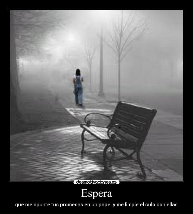 Espera - que me apunte tus promesas en un papel y me limpie el culo con ellas.