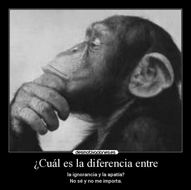 ¿Cuál es la diferencia entre - la ignorancia y la apatía?
No sé y no me importa.