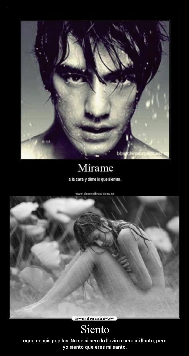 Siento - agua en mis pupilas. No sé si sera la lluvia o sera mi llanto, pero
yo siento que eres mi santo.