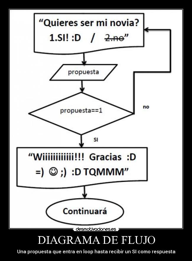 carteles diagrama flujo programacion informatica algoritmo amor propuesta noviazgo desmotivaciones