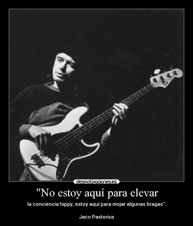 No estoy aquí para elevar - la conciencia hippy, estoy aquí para mojar algunas bragas.
Jaco Pastorius