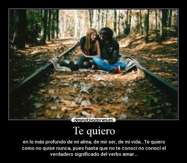 Te quiero - en lo más profundo de mi alma, de mir ser, de mi vida...Te quiero
como no quise nunca, pues hasta que no te conocí no conocí el
verdadero significado del verbo amar...