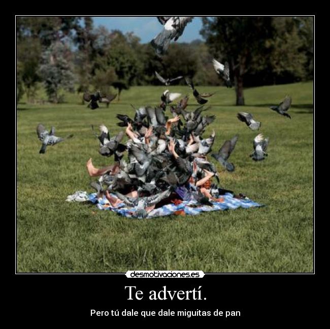 Te advertí. - Pero tú dale que dale miguitas de pan