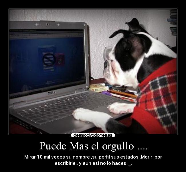 Puede Mas el orgullo .... - Mirar 10 mil veces su nombre ,su perfil sus estados..Morir  por
escribirle.. y aun asi no lo haces ._.