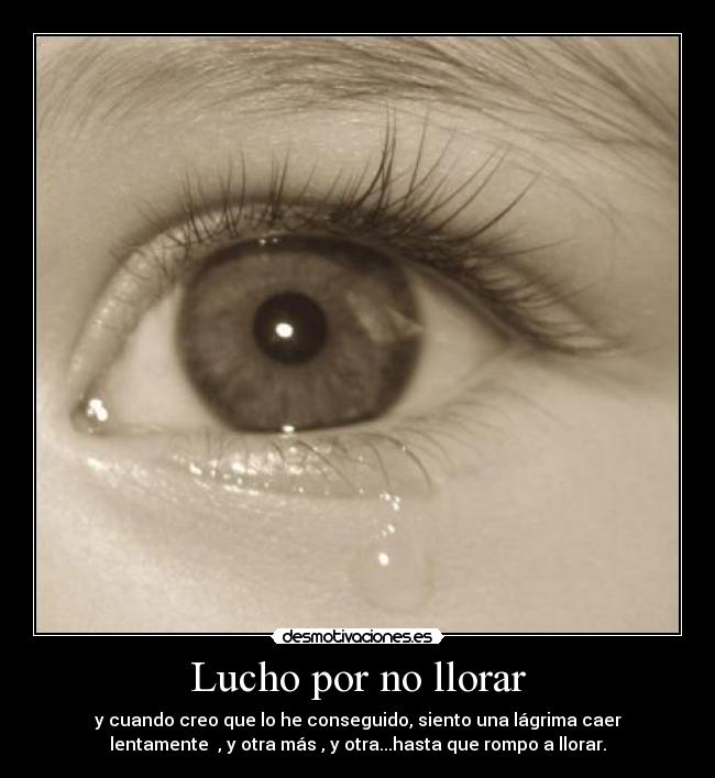 Lucho por no llorar - y cuando creo que lo he conseguido, siento una lágrima caer
lentamente , y otra más , y otra...hasta que rompo a llorar.