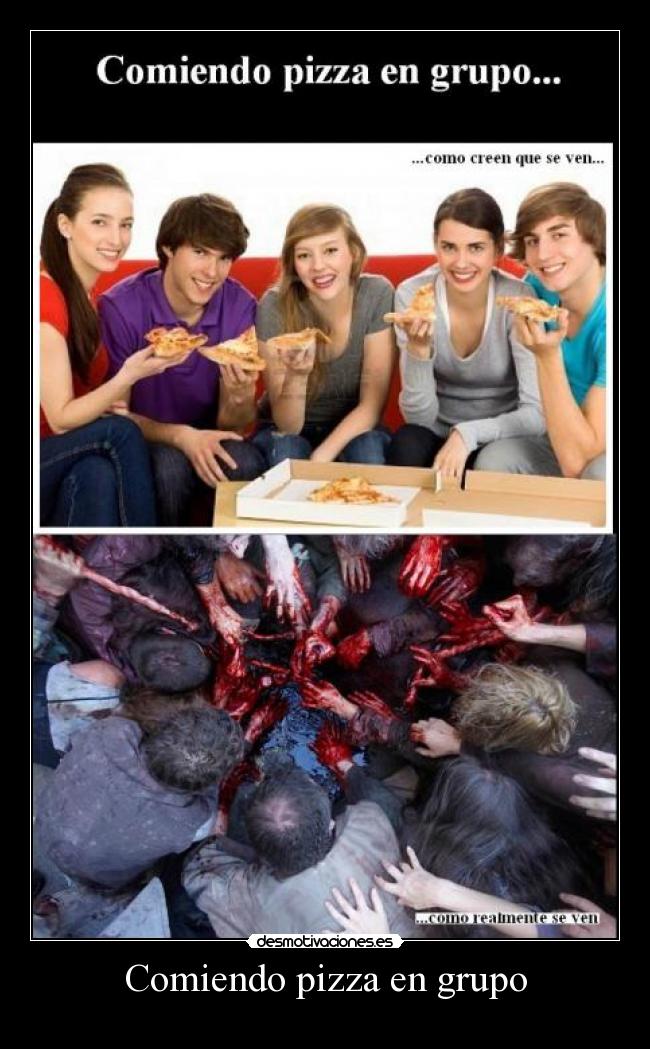 Comiendo pizza en grupo -
