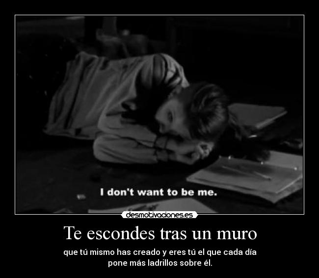 Te escondes tras un muro - que tú mismo has creado y eres tú el que cada día
pone más ladrillos sobre él.