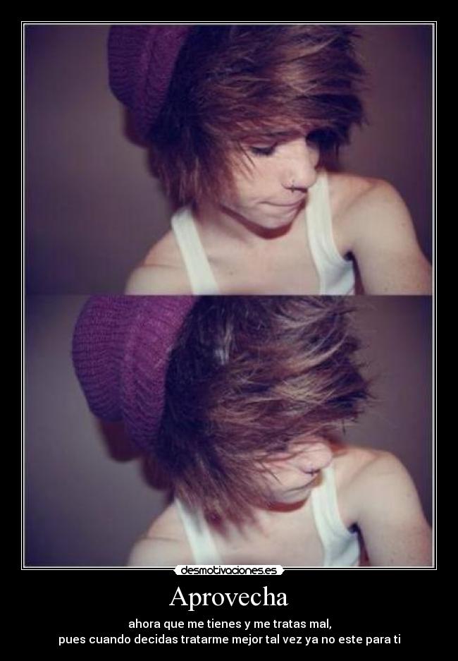 Aprovecha - ahora que me tienes y me tratas mal,
pues cuando decidas tratarme mejor tal vez ya no este para ti