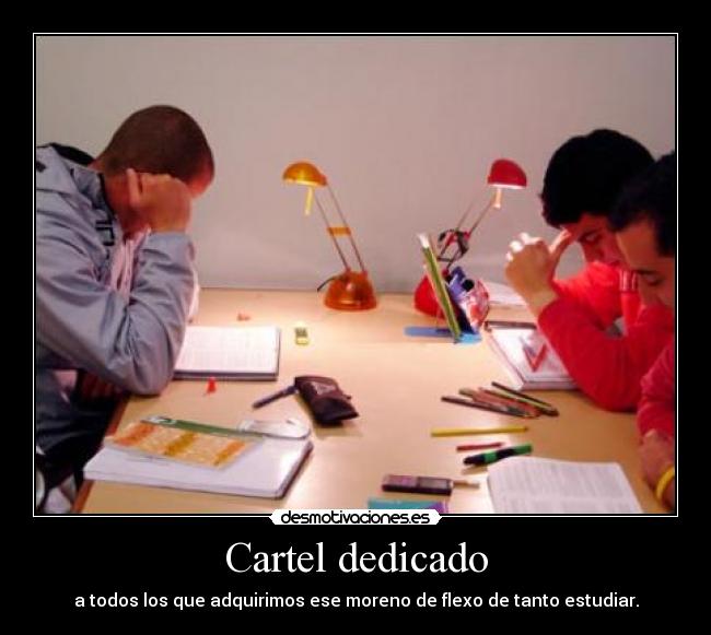 Cartel dedicado - a todos los que adquirimos ese moreno de flexo de tanto estudiar.