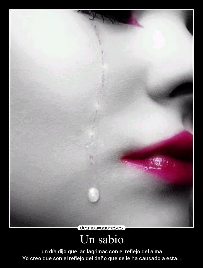 Un sabio - un día dijo que las lagrimas son el reflejo del alma
Yo creo que son el reflejo del daño que se le ha causado a esta...