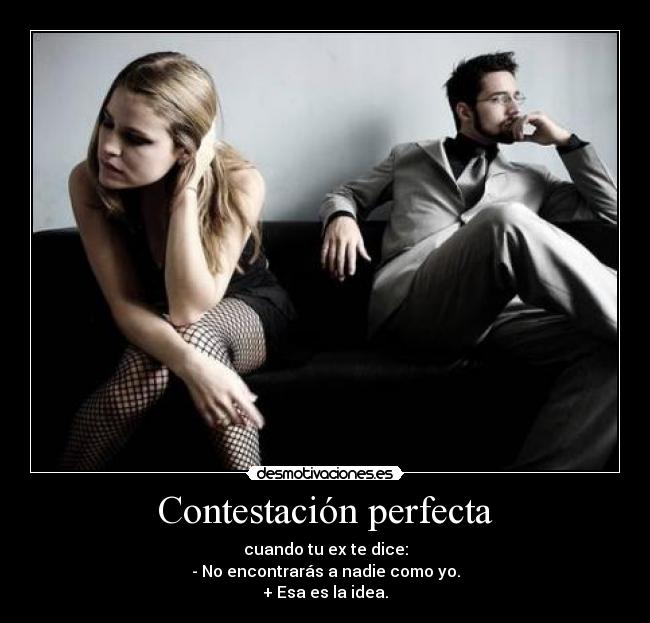 Contestación perfecta - cuando tu ex te dice:
- No encontrarás a nadie como yo.
+ Esa es la idea.