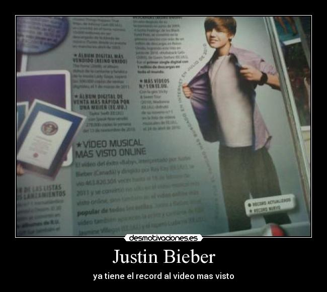 Justin Bieber - ya tiene el record al video mas visto