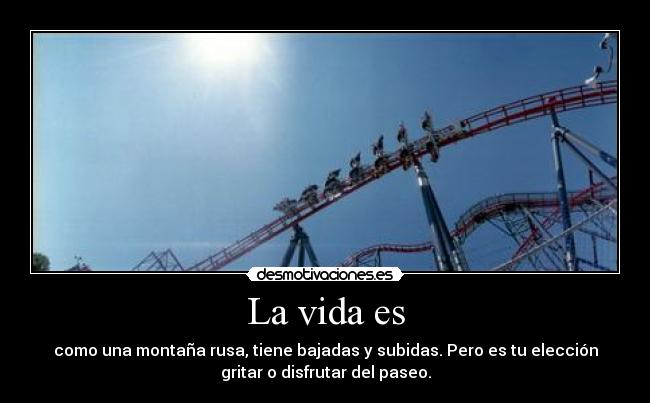 La vida es - como una montaña rusa, tiene bajadas y subidas. Pero es tu elección
gritar o disfrutar del paseo.