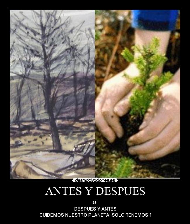 ANTES Y DESPUES - O´
DESPUES Y ANTES
CUIDEMOS NUESTRO PLANETA, SOLO TENEMOS 1