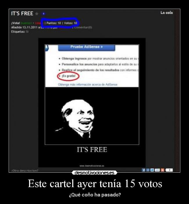 Este cartel ayer tenía 15 votos - ¿Qué coño ha pasado?