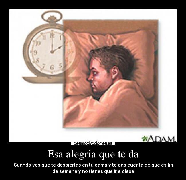 Esa alegría que te da - Cuando ves que te despiertas en tu cama y te das cuenta de que es fin
de semana y no tienes que ir a clase