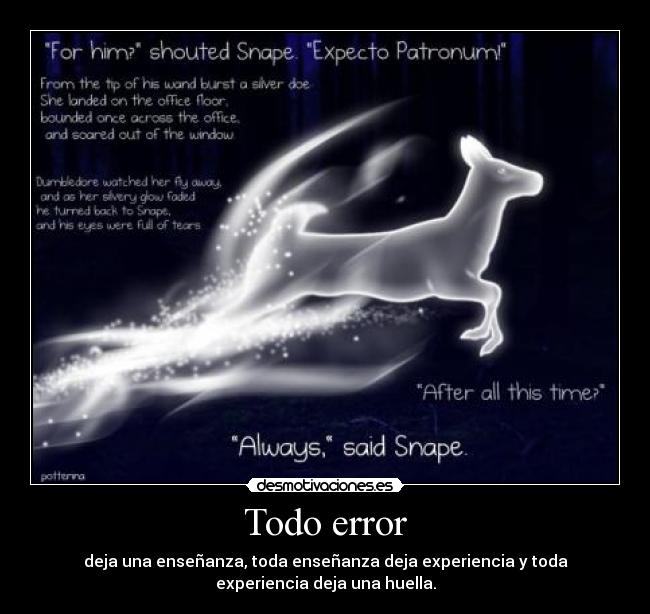 Todo error - deja una enseñanza, toda enseñanza deja experiencia y toda
experiencia deja una huella.