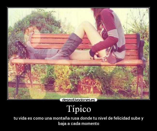 Típico - tu vida es como una montaña rusa donde tu nivel de felicidad sube y
baja a cada momento