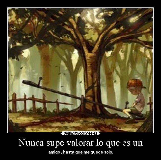 Nunca supe valorar lo que es un - amigo , hasta que me quede solo.