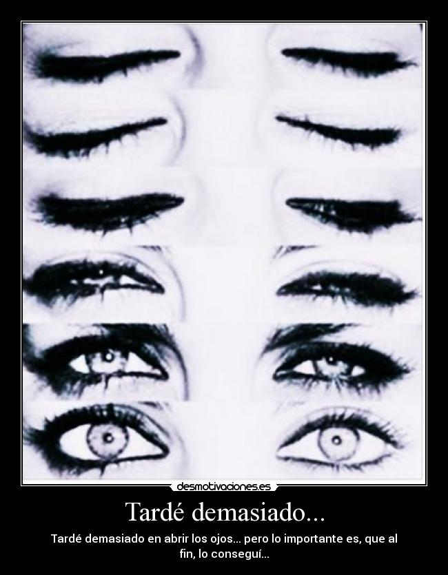 Tardé demasiado... - Tardé demasiado en abrir los ojos... pero lo importante es, que al fin, lo conseguí...