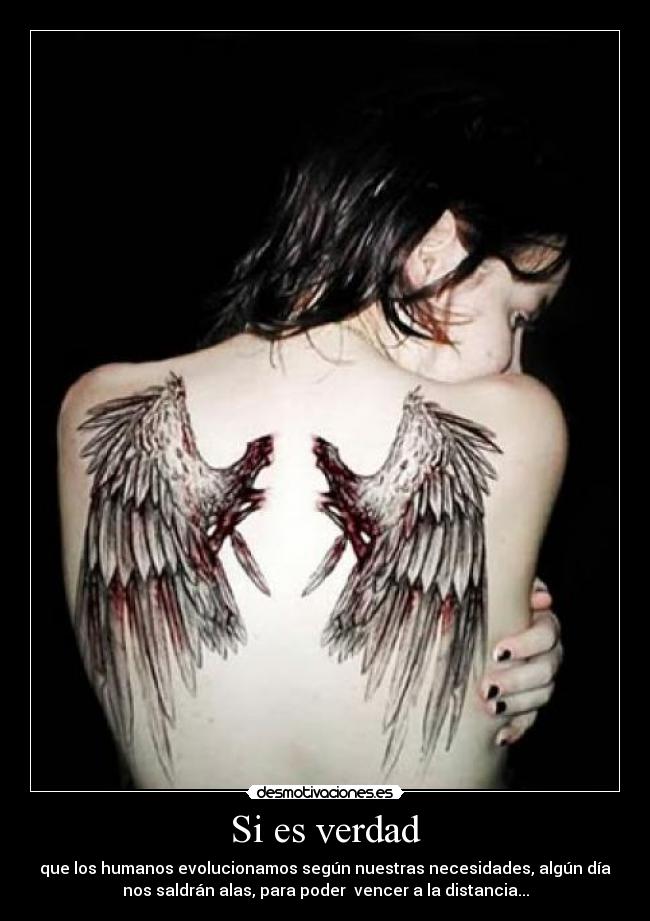 Si es verdad - que los humanos evolucionamos según nuestras necesidades, algún día
nos saldrán alas, para poder vencer a la distancia...