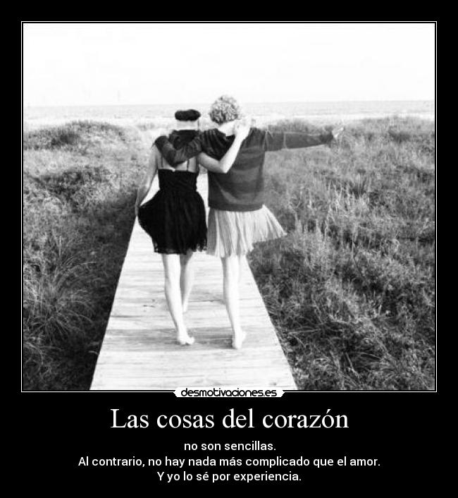 Las cosas del corazón - no son sencillas.
Al contrario, no hay nada más complicado que el amor.
Y yo lo sé por experiencia.
