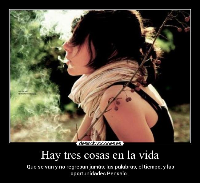 Hay tres cosas en la vida - Que se van y no regresan jamás: las palabras, el tiempo, y las
oportunidades Pensalo...