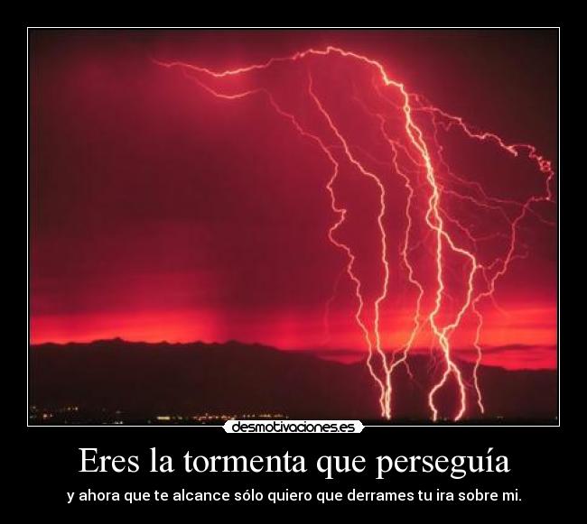 Eres la tormenta que perseguía - y ahora que te alcance sólo quiero que derrames tu ira sobre mi.