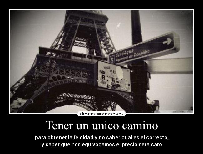 Tener un unico camino - para obtener la feicidad y no saber cual es el correcto,
y saber que nos equivocamos el precio sera caro