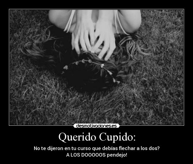 Querido Cupido: - No te dijeron en tu curso que debías flechar a los dos?
A LOS DOOOOOS pendejo!