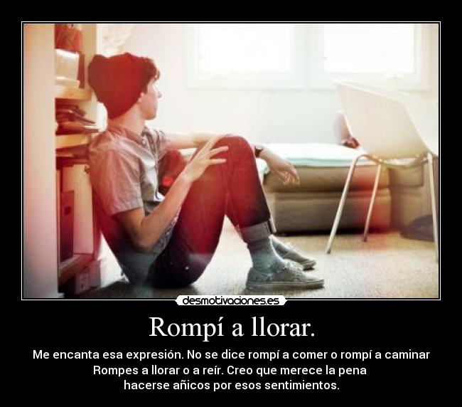 Rompí a llorar. - Me encanta esa expresión. No se dice rompí a comer o rompí a caminar
Rompes a llorar o a reír. Creo que merece la pena 
hacerse añicos por esos sentimientos.