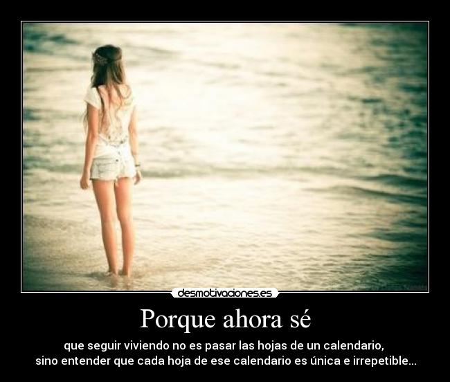 Porque ahora sé - que seguir viviendo no es pasar las hojas de un calendario, 
sino entender que cada hoja de ese calendario es única e irrepetible...