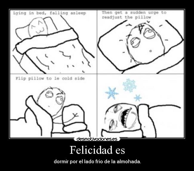 Felicidad es - dormir por el lado frio de la almohada.