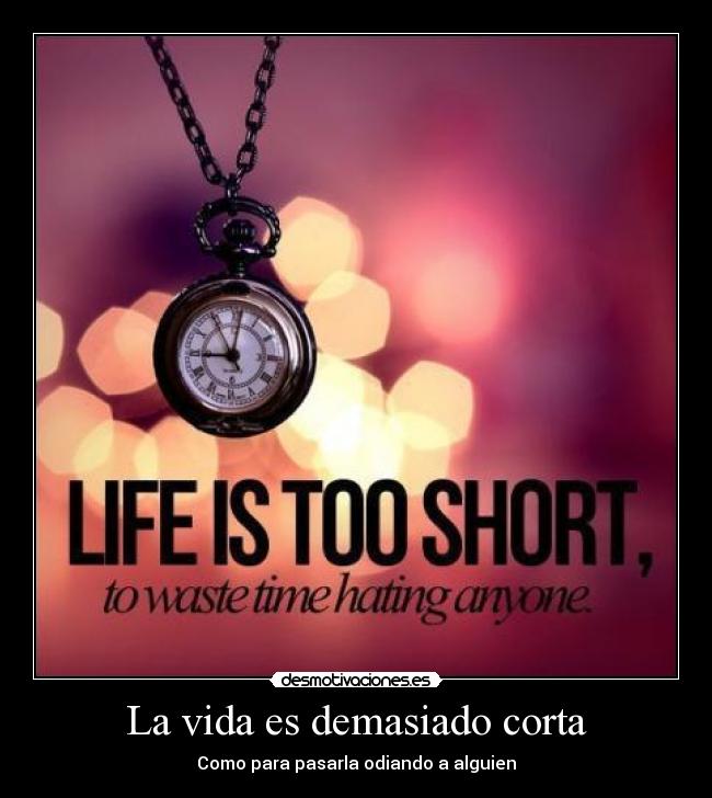 La vida es demasiado corta - Como para pasarla odiando a alguien
