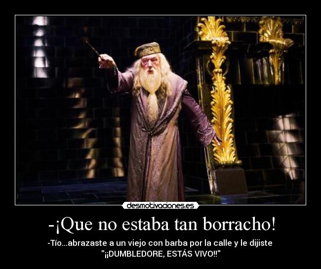 -¡Que no estaba tan borracho! - -Tío...abrazaste a un viejo con barba por la calle y le dijiste
¡¡DUMBLEDORE, ESTÁS VIVO!!