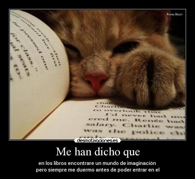 Me han dicho que - en los libros encontrare un mundo de imaginación
pero siempre me duermo antes de poder entrar en el
