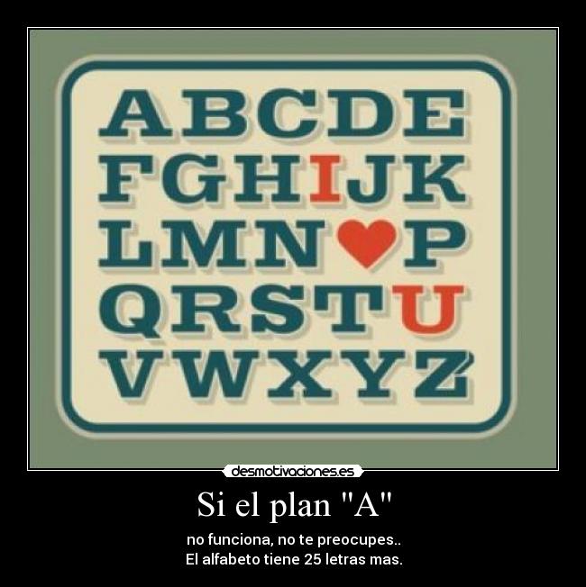Si el plan A - no funciona, no te preocupes..
El alfabeto tiene 25 letras mas.