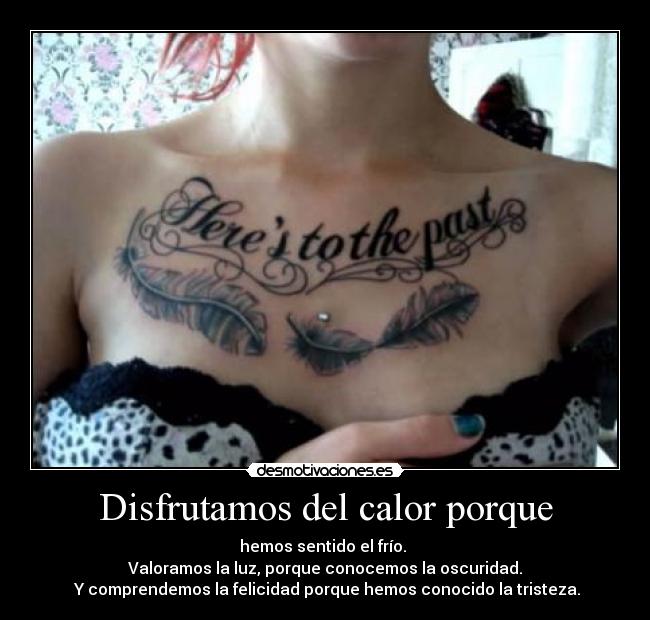 Disfrutamos del calor porque - hemos sentido el frío.
Valoramos la luz, porque conocemos la oscuridad.
Y comprendemos la felicidad porque hemos conocido la tristeza.