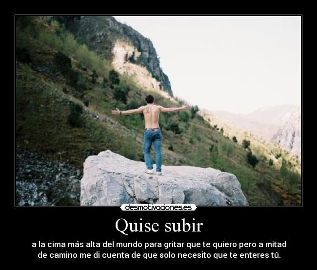 Quise subir - a la cima más alta del mundo para gritar que te quiero pero a mitad
de camino me di cuenta de que solo necesito que te enteres tú.
