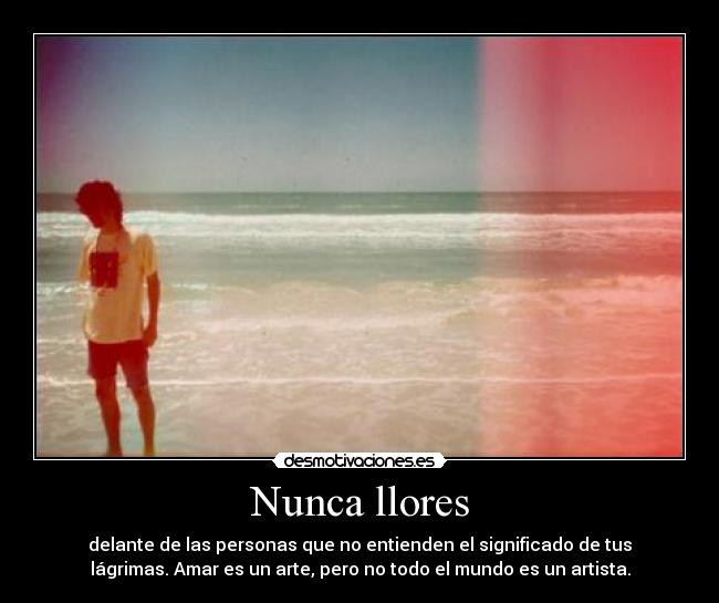 Nunca llores - delante de las personas que no entienden el significado de tus
lágrimas. Amar es un arte, pero no todo el mundo es un artista.