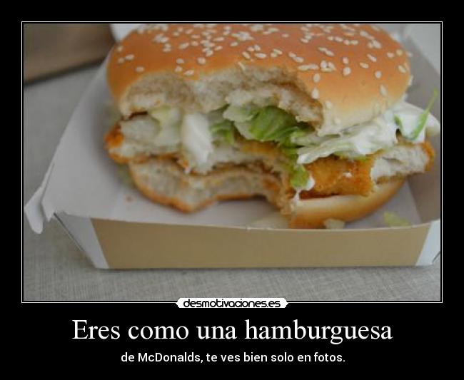 Eres como una hamburguesa - de McDonalds, te ves bien solo en fotos.