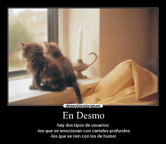 En Desmo - hay dos tipos de usuarios:
-los que se emocionan con carteles profundos
-los que se ríen con los de humor