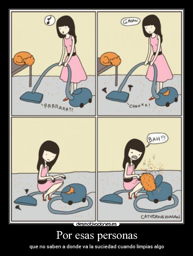 carteles personas cerdas limpiar aspirador pelos gato desmotivaciones