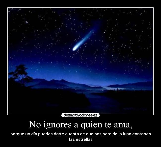 No ignores a quien te ama, - porque un día puedes darte cuenta de que has perdido la luna contando las estrellas