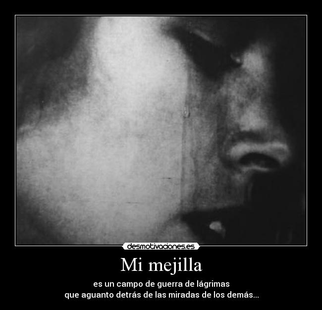 Mi mejilla - es un campo de guerra de lágrimas
que aguanto detrás de las miradas de los demás...