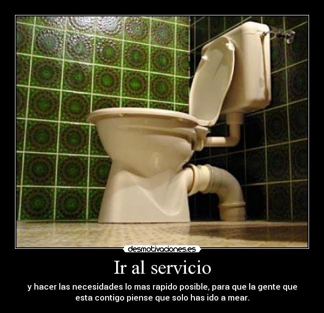 Ir al servicio - y hacer las necesidades lo mas rapido posible, para que la gente que
esta contigo piense que solo has ido a mear.