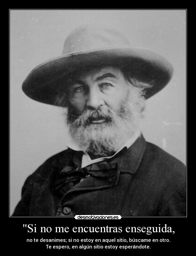 Si no me encuentras enseguida, - no te desanimes; si no estoy en aquel sitio, búscame en otro.
Te espero, en algún sitio estoy esperándote.