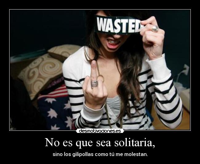 No es que sea solitaria, - sino los gilipollas como tú me molestan.