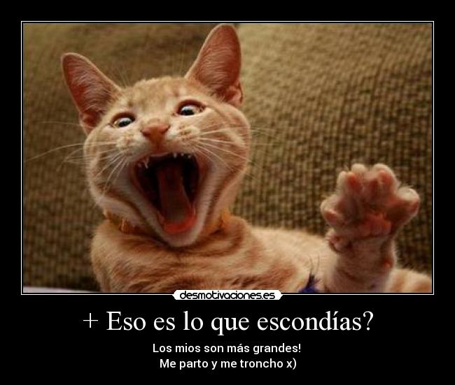 + Eso es lo que escondías? - Los mios son más grandes! 
Me parto y me troncho x)