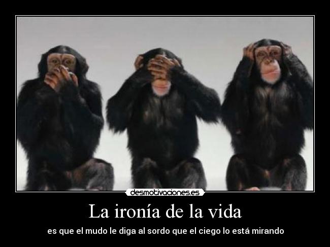 La ironía de la vida - es que el mudo le diga al sordo que el ciego lo está mirando